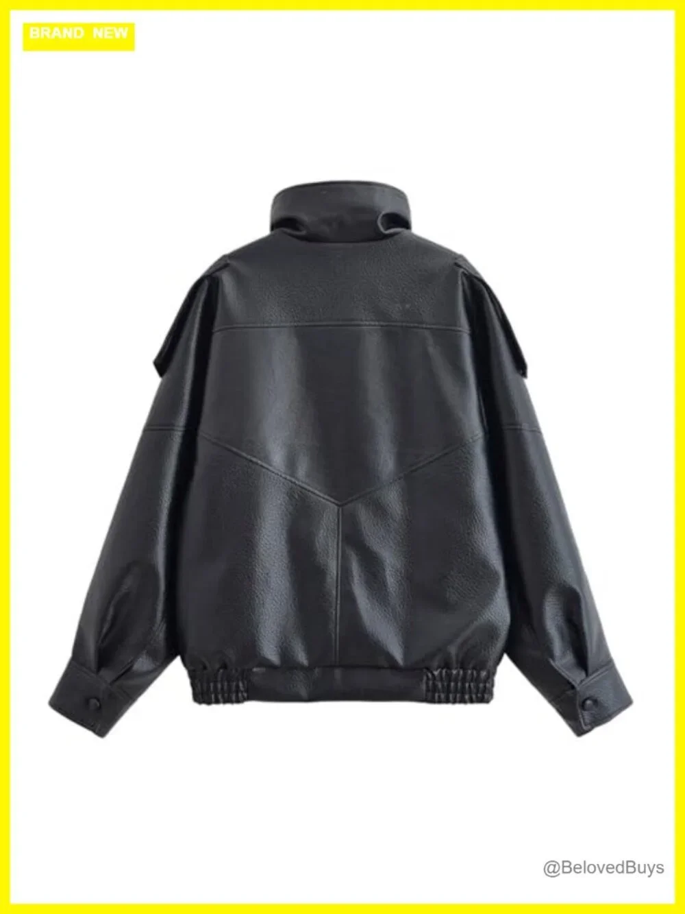 Oversized Faux Leather Motorcycle Jacket Long Sleeve Zip Up - Picture 4 of 7